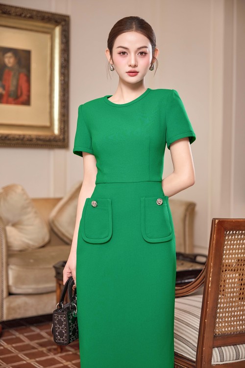 Sixdo Green Woven Pencil Dress